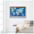 World map with flags framed and hung on a white wall. Under the map is a bench with an ivory colored blanket and a pillow placed on top of a white floor.
