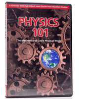 Physics 101 DVD case with many brown gears in the background. The gears are different shapes and sizes. One of the gears has an image of earth in the middle of the gear. The title on the top is written in red.