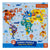 Jumbo Puzzle, Map of the World box. The map is mainly light blue with each continent a different color and many animals and vehicles placed all over the top. North America is red, South America is purple, Africa is green, Europe is blue, Asia is yellow, and Australia is orange. Antarctica is white with penguins and seals. An icon near the title shows that the puzzle is 25 pieces.