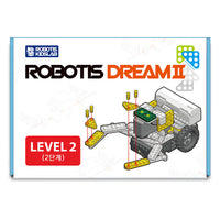 The Robotis Dream 2 box cover, which shows a crab-like robot with a white background and illustrations of robot pieces in the upper-right corner.