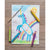 Wooden floor background with a watercolor of a unicorn rearing in front of a rainbow with a happy sun in the sky. 4 Stabilo pencils in yellow, purple, blue, and green placed on top of the picture along with a paintbrush.